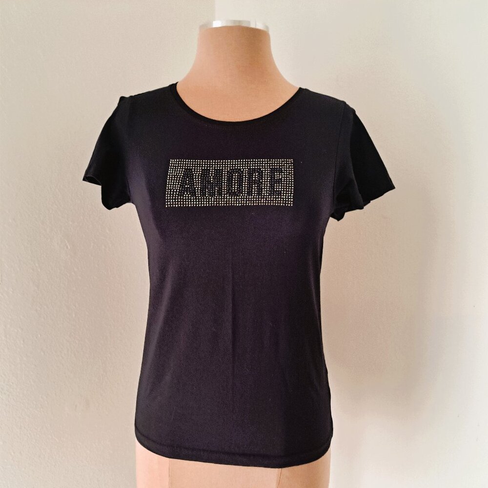 Catherine Malandrino Women's Sequins Top Short Sleeve Size S Black Color